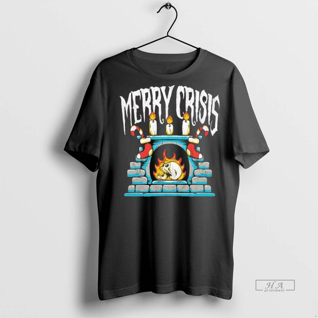 Trendy Official Merry Crisis Skull On Chimney Christmas Tee Sweater