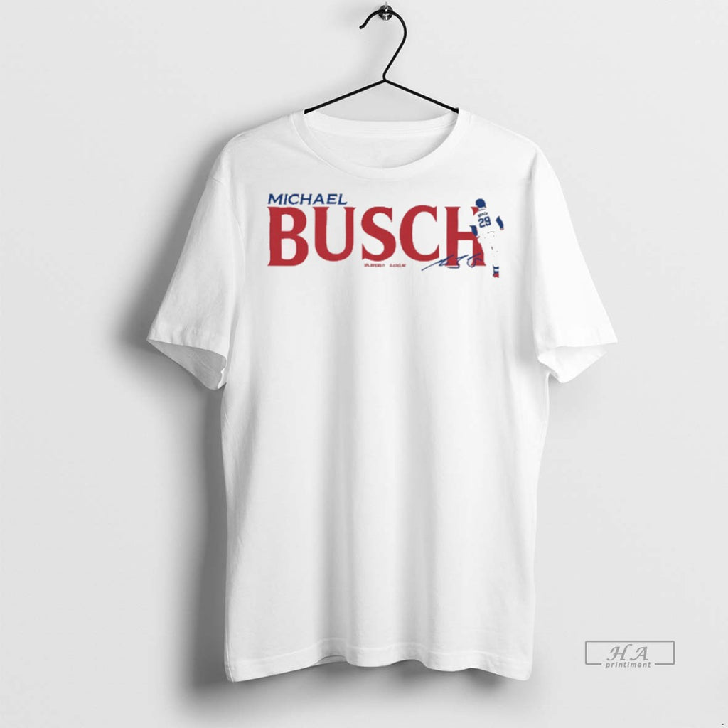 Trendy Official Michael Busch Chicago Cubs Mlb Slash Line Signature Tee Sweater