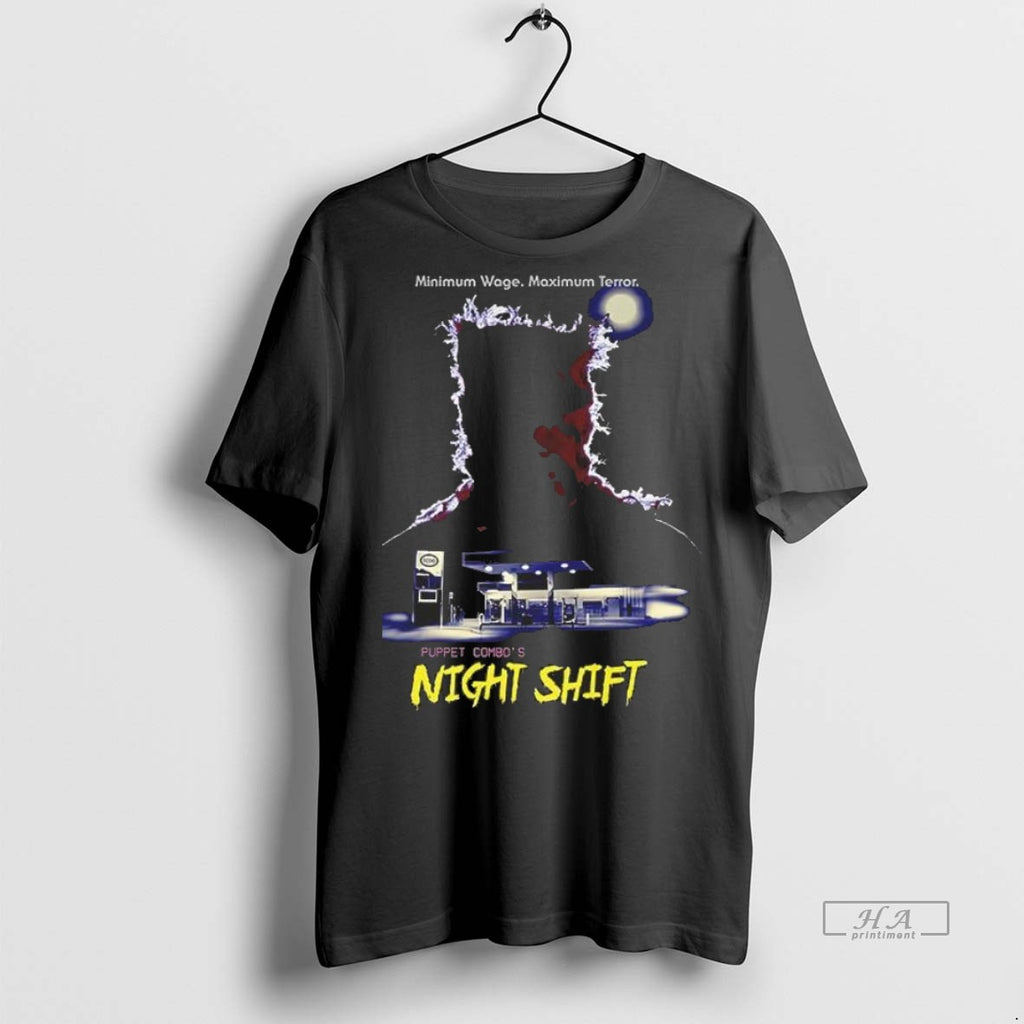 Trendy Official Minimum Wage Maximum Terror Puppet Combos Night Shift Zombie Video Games Tee Sweater