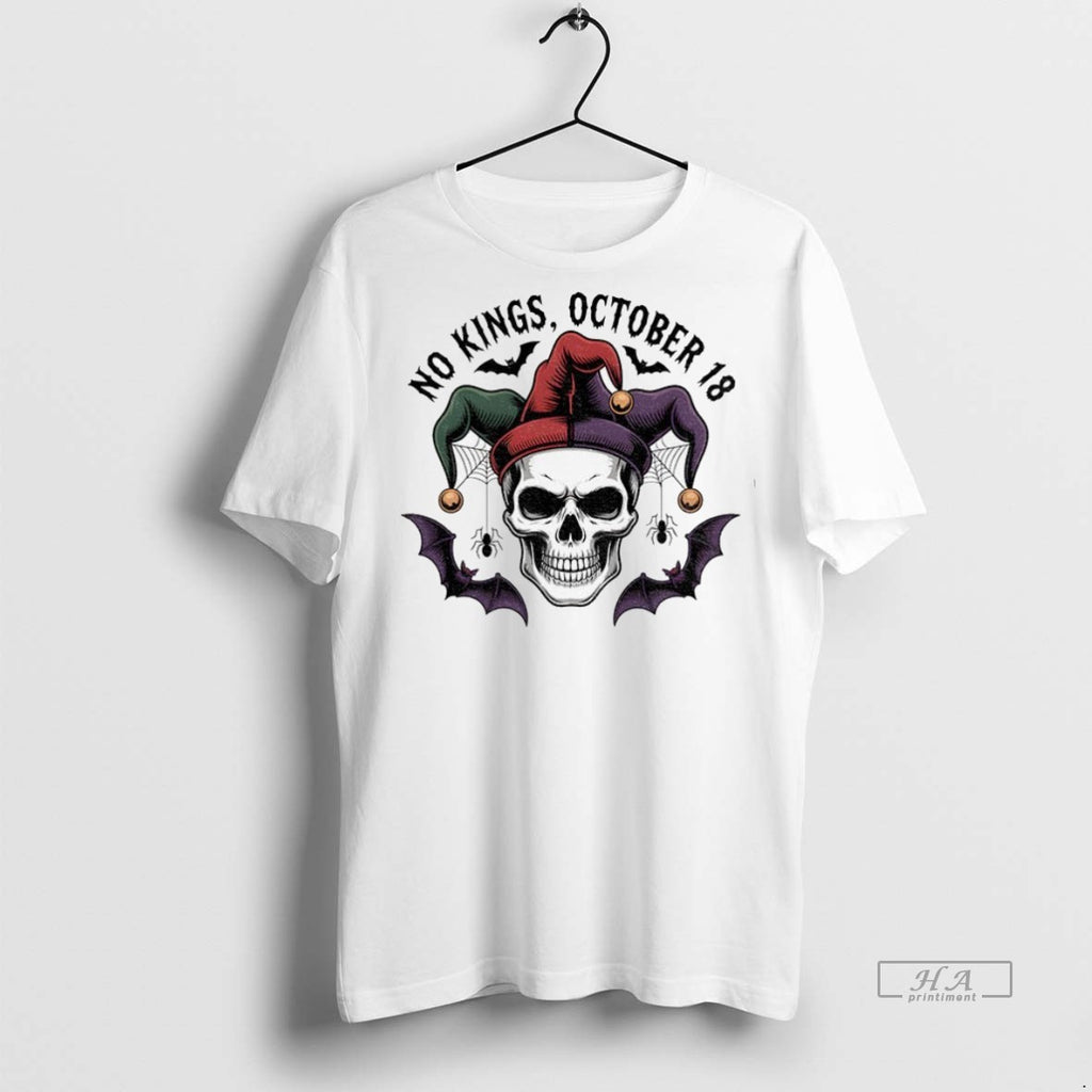 Trendy Official No Kings Day October 18 Cute Jester Skull Halloween Tee Sweater