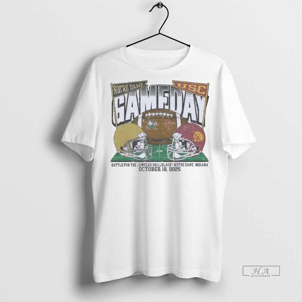Trendy Official Notre Dame Fighting Irish Vs Usc Trojans 2025 Gameday Football Tee Sweater