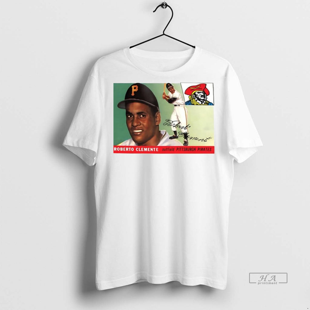 Trendy Official Roberto Clemente Pittsburgh Pirates 1955 Topps Baseball Card Player Photo Tee Sweater