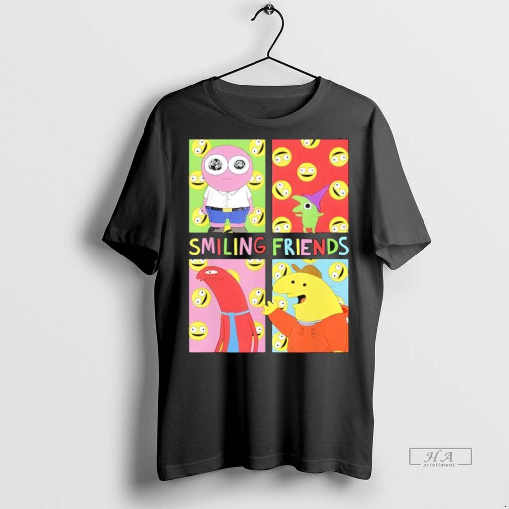 Trendy Official Smiling Friends Pop Art Character Grid Funny Cartoon Tee Sweater
