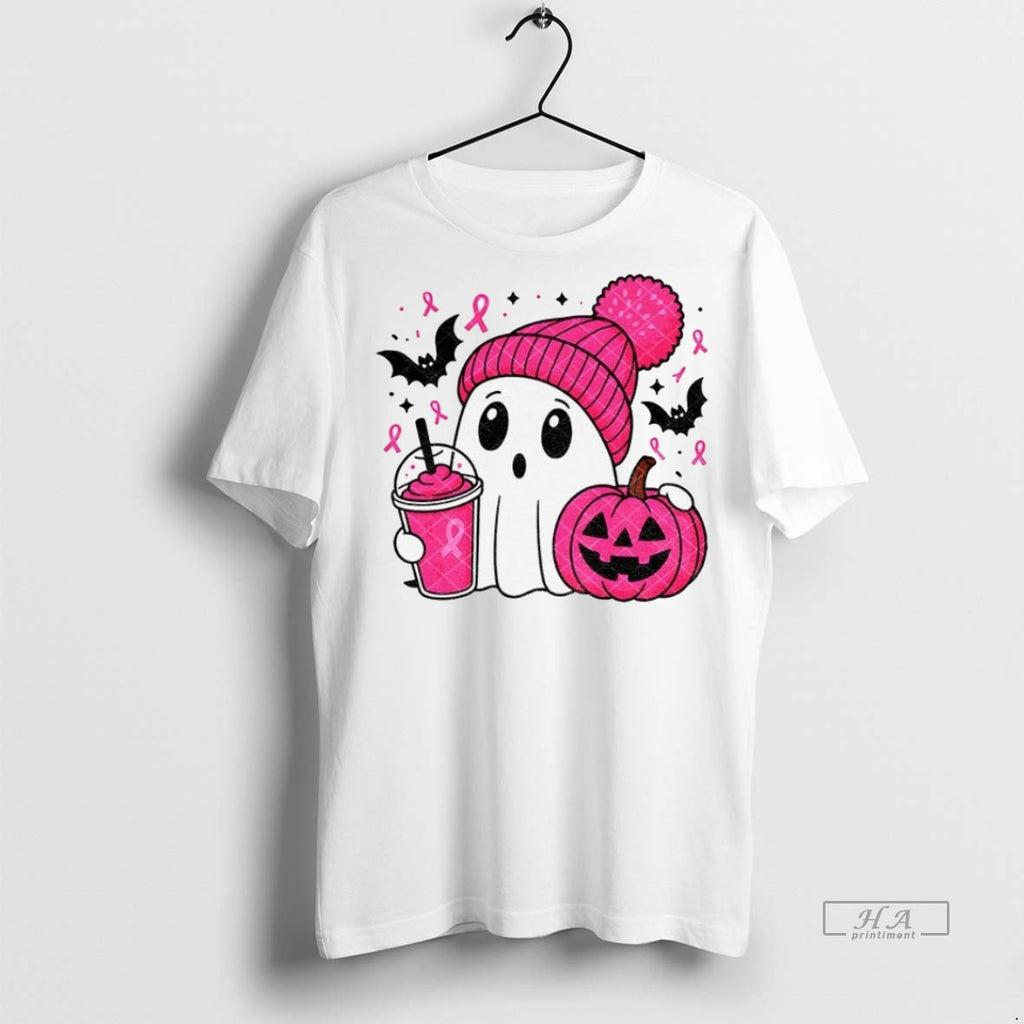 Trendy Official Spooky Ghost Breast Cancer Pink Bougie Ghost Halloween Tee Sweater