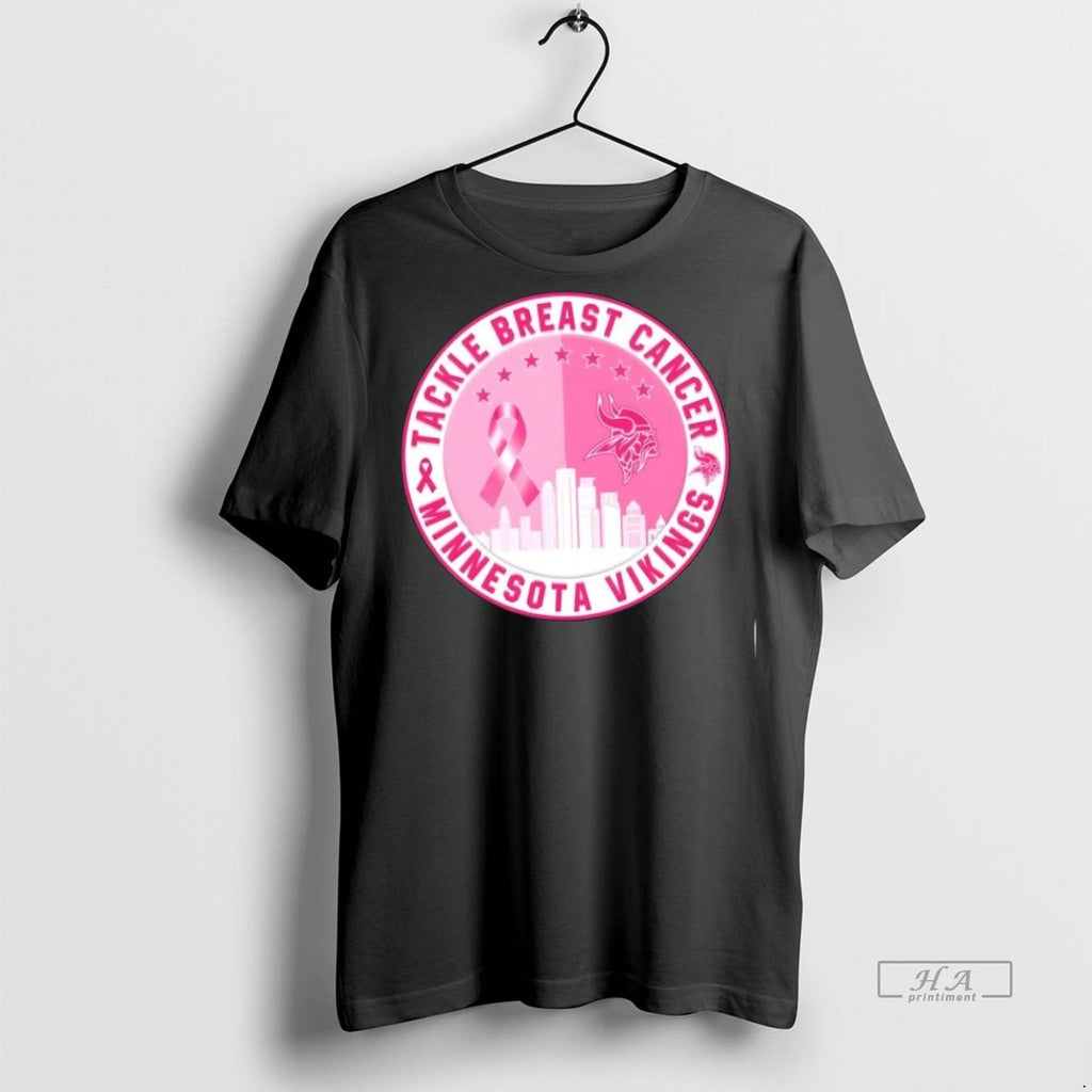 Trendy Official Tackle Breast Cancer Minnesota Vikings Football Skyline Tee Sweater