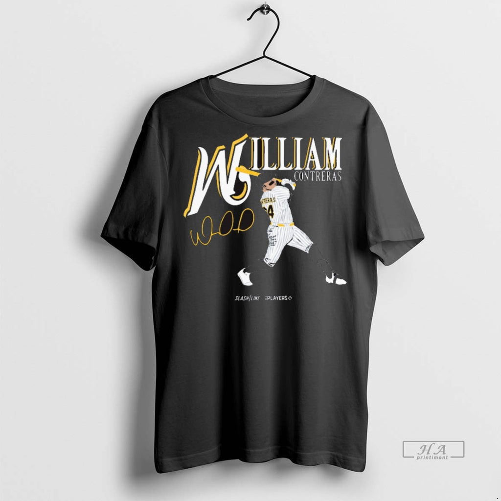 Trendy Official William Contreras Milwaukee Brewers Mlb Slash Line Signature Tee Sweater