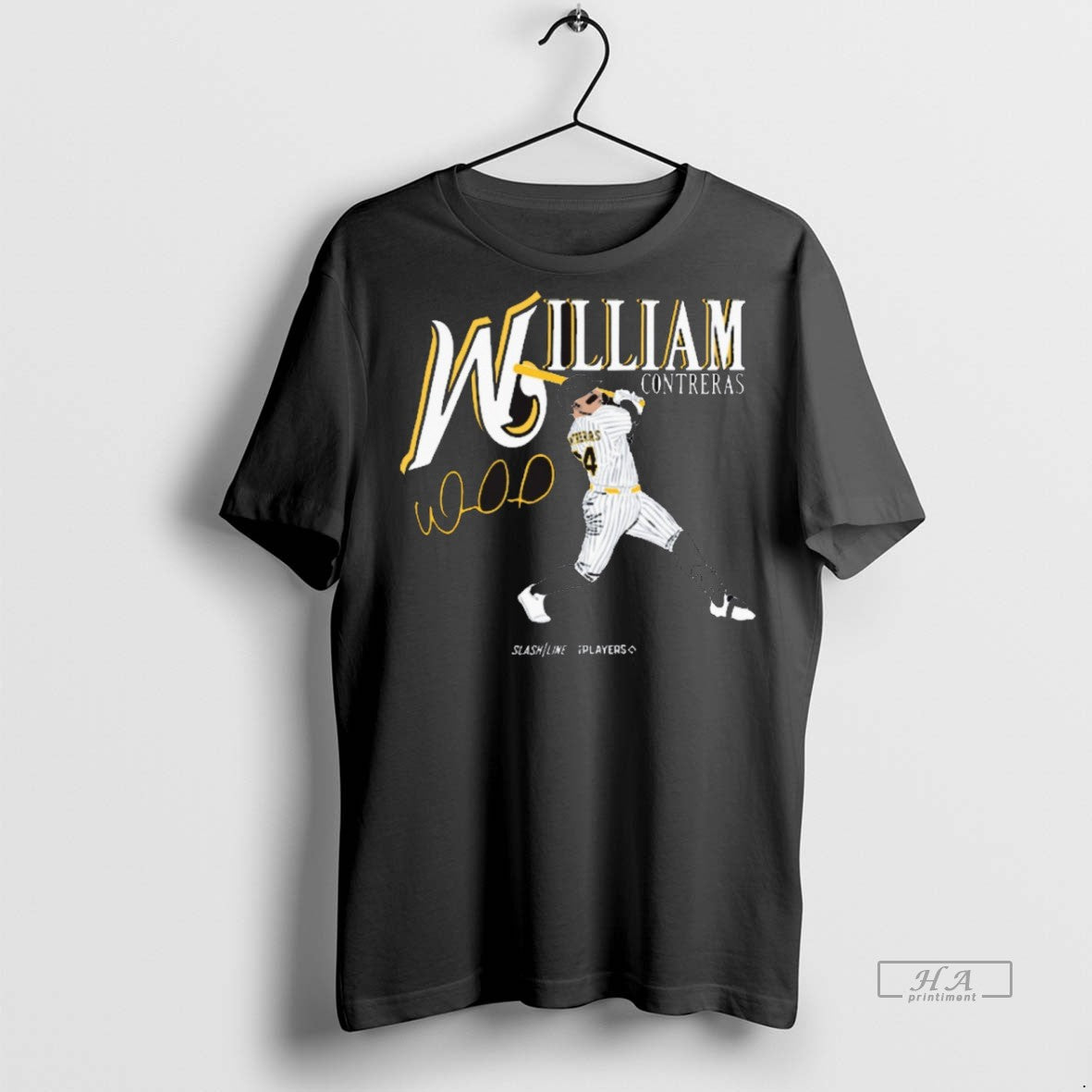 Trendy Official William Contreras Milwaukee Brewers Mlb Slash Line Signature Tee Sweater