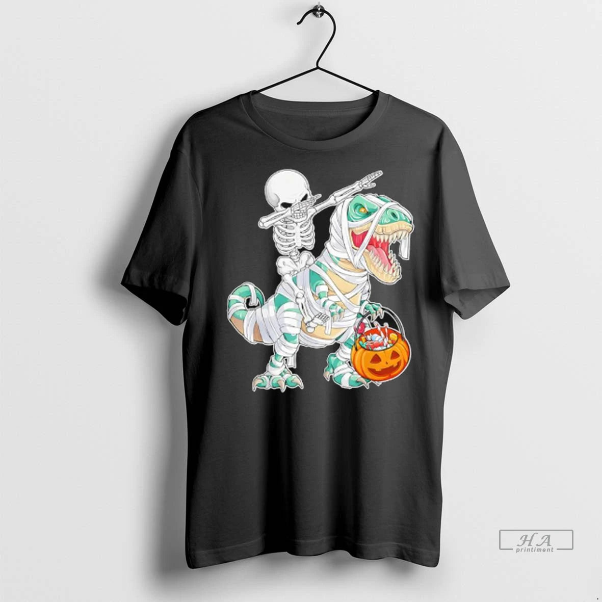 Trendy Officials Skeleton Riding Dancing Dab Dinosaur Trex Halloween Shirt Sweater
