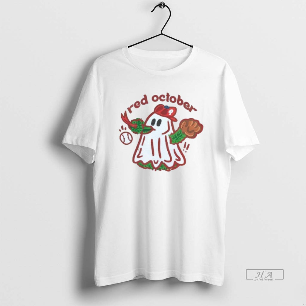 Trendy Red October Philadelphia Phillies Phanatic Ghost Halloween Mens White Tee