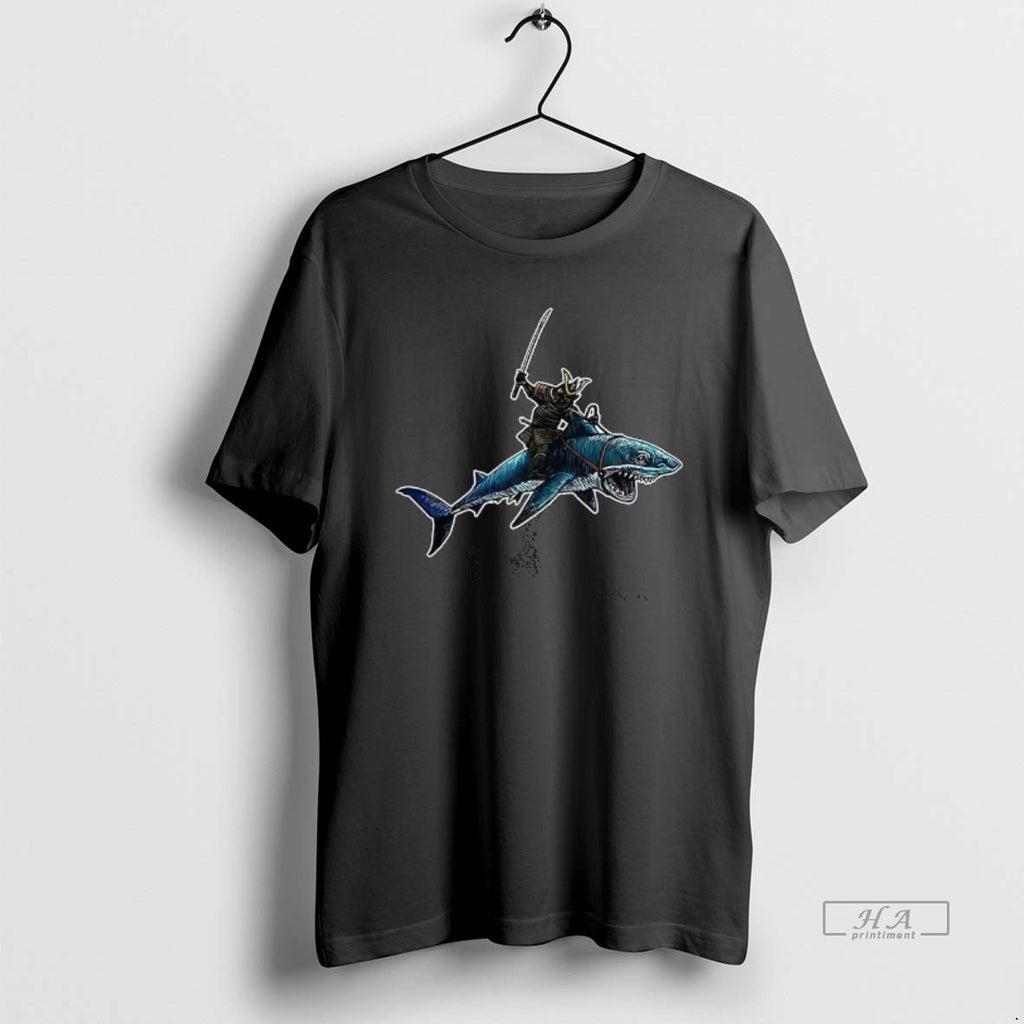 Trendy Samurai Riding A Shark Japanese Style