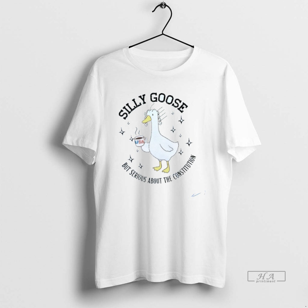 Trendy Silly Goose But Serious About The Constitution Usa Mens White Tee