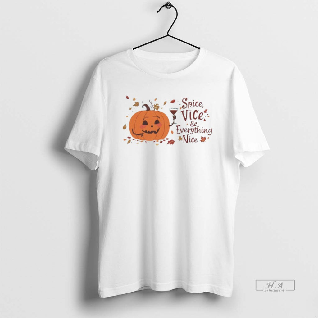 Trendy Spice Vice Everything Nice Fall Pumpkin Halloween Mens White Tee