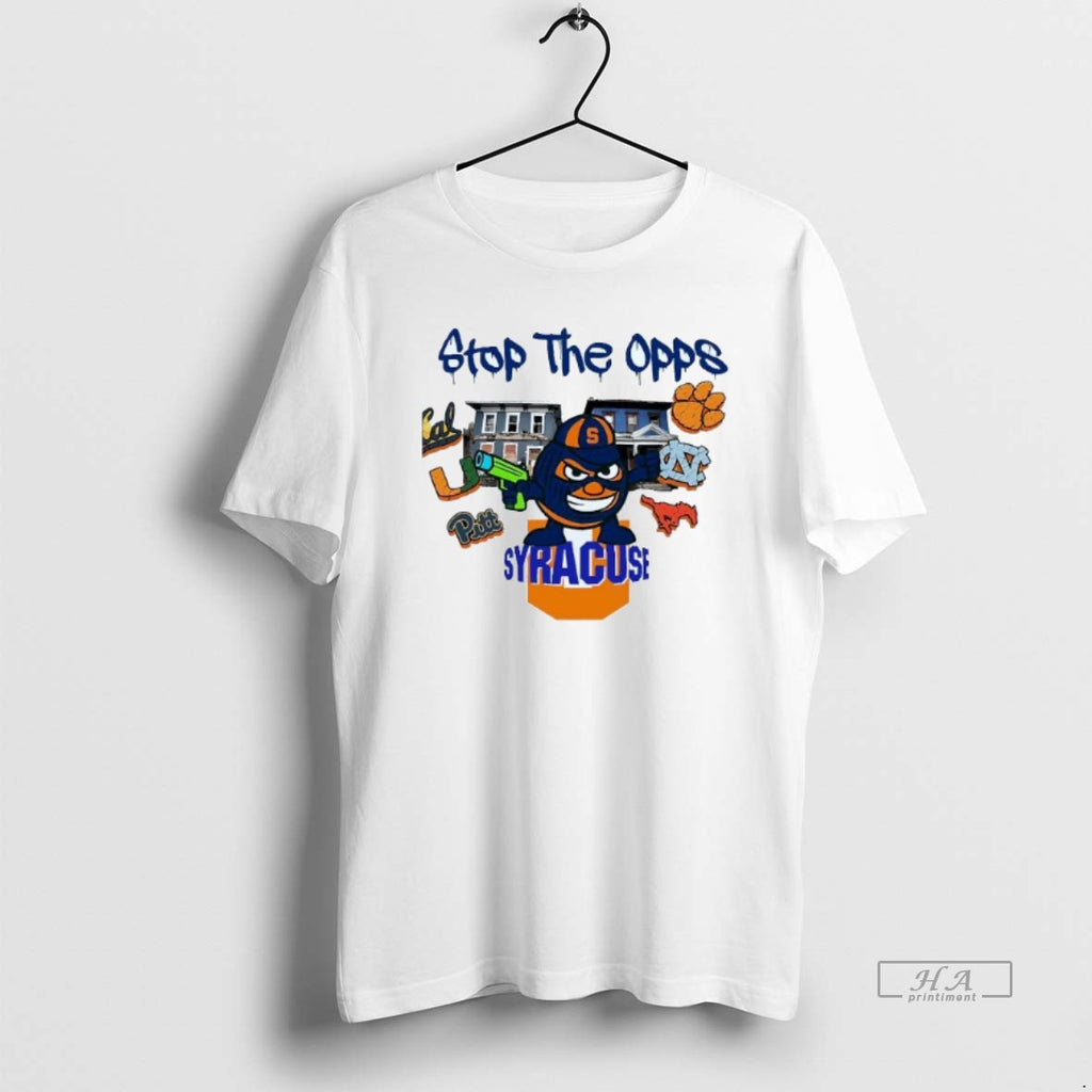 Trendy Stop The Opps Syracuse Orange Mascot Mens White Tee