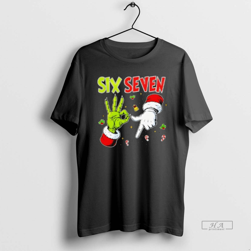 Trendy The Grinch And Santa Hands Six Seven Christmas