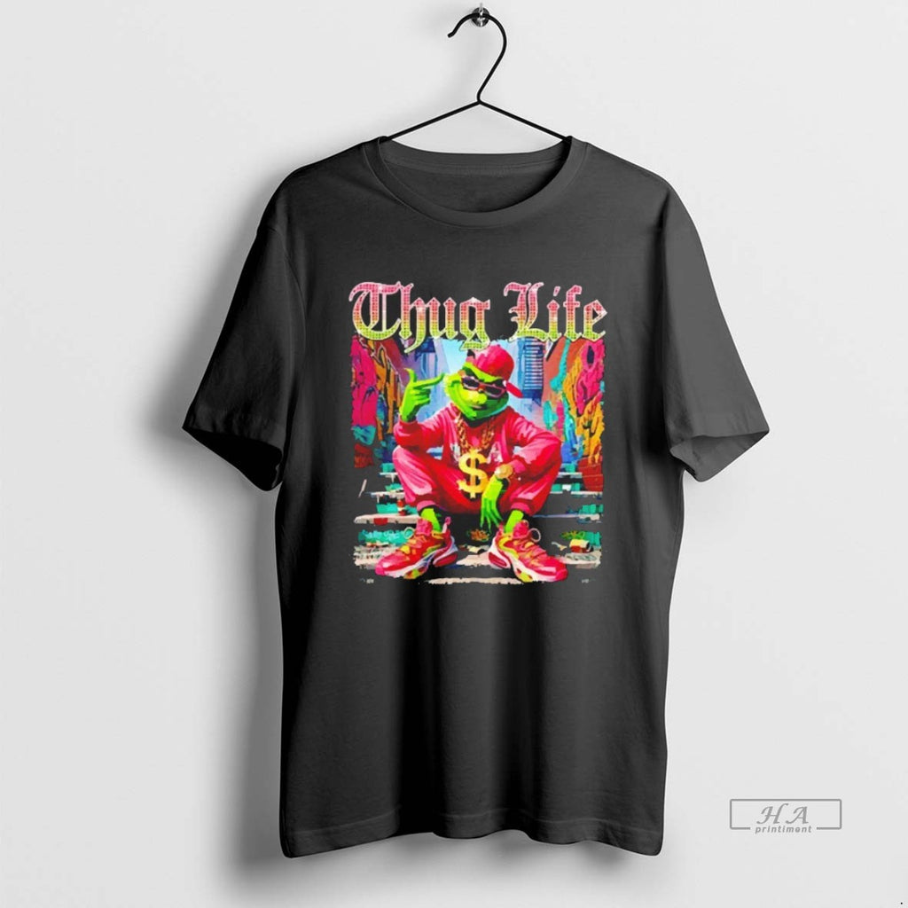 Trendy Thug Life Green Monster Grinch Blackshirt