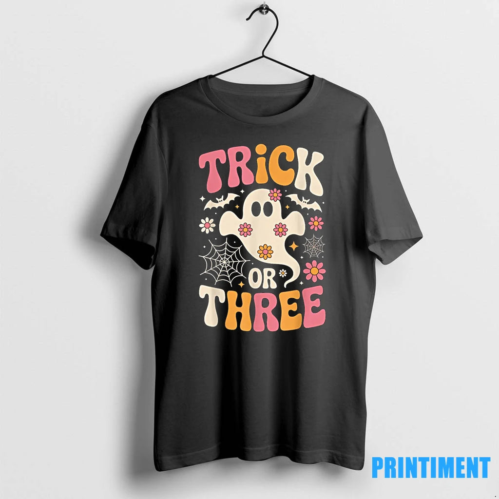 Trick Or Three 3 Years Old Birthday Groovy Ghost Halloween Tshirts Sweater