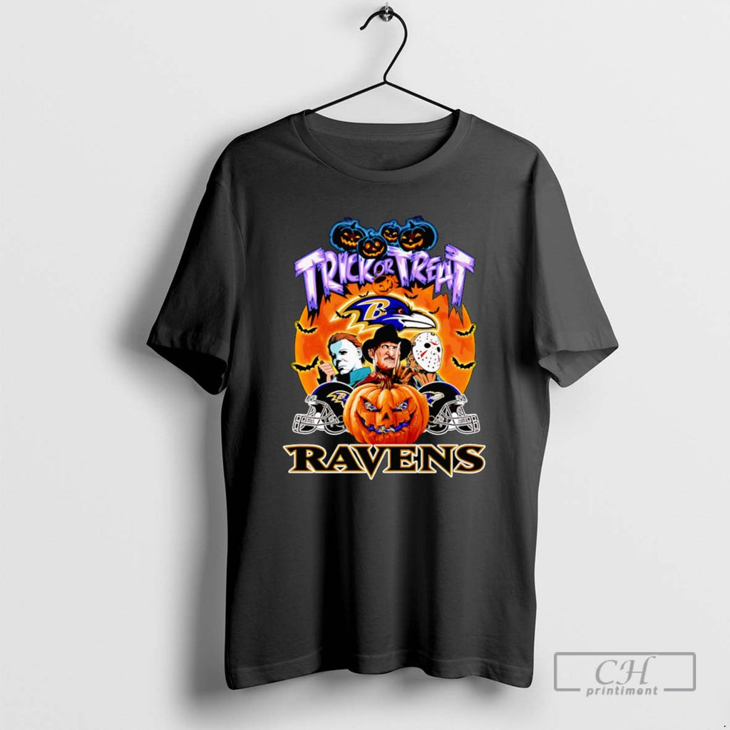 Trick Or Treat Baltimore Ravens Horror Character T Shirts