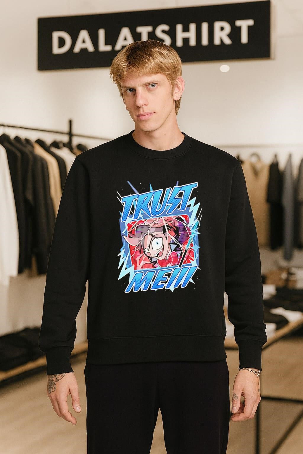 Trust Me Cartoon Character Lightning Bolt Graphic shirt