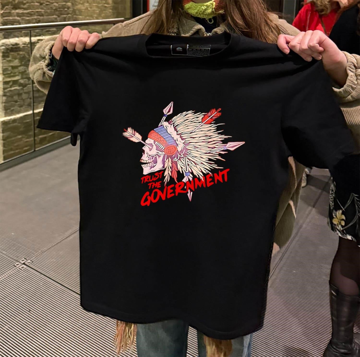 Trust The Government Skeleton Native American Headdress Arrows shirt