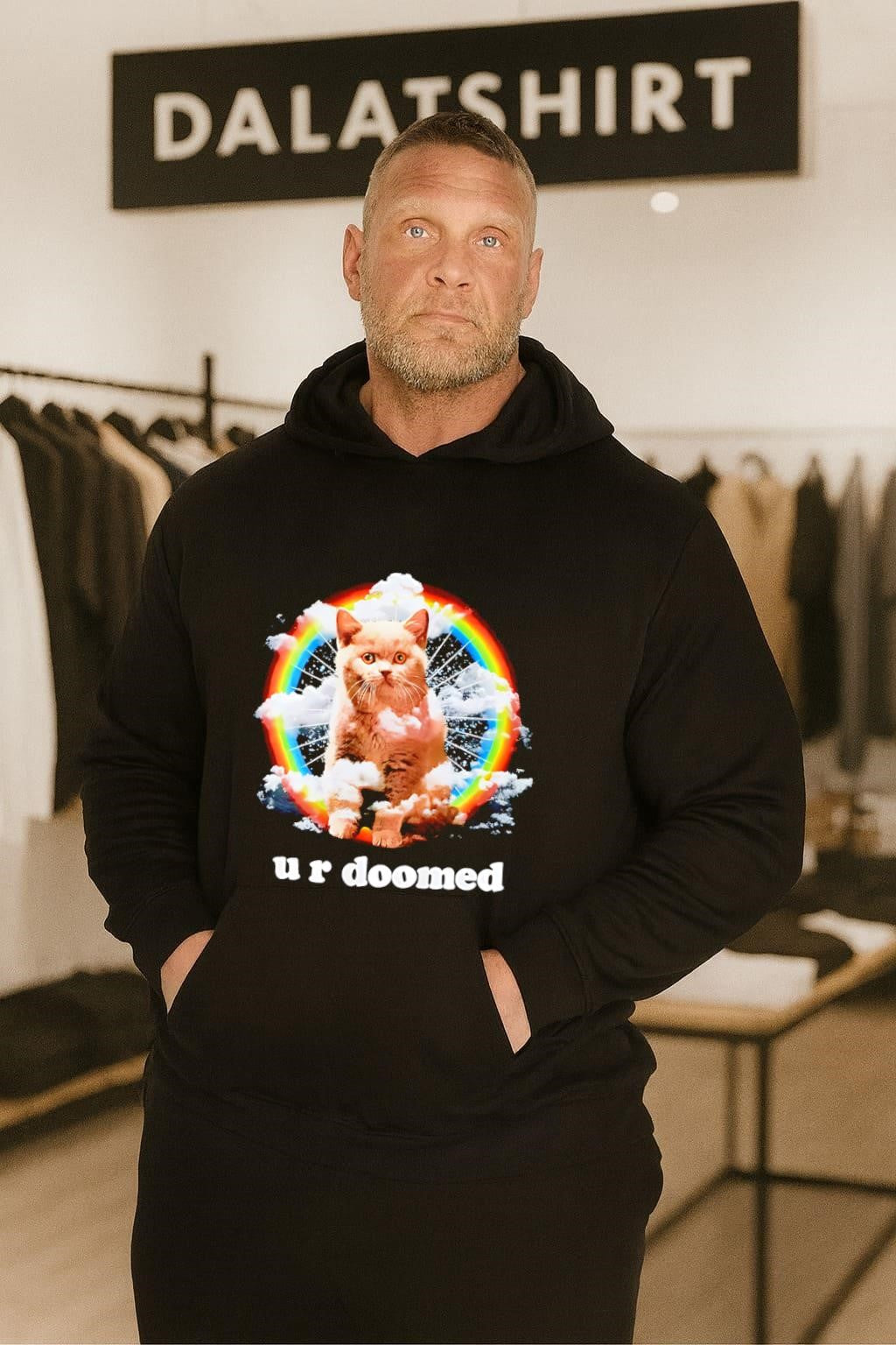 U R Doomed Cat In Clouds Rainbow Space shirt