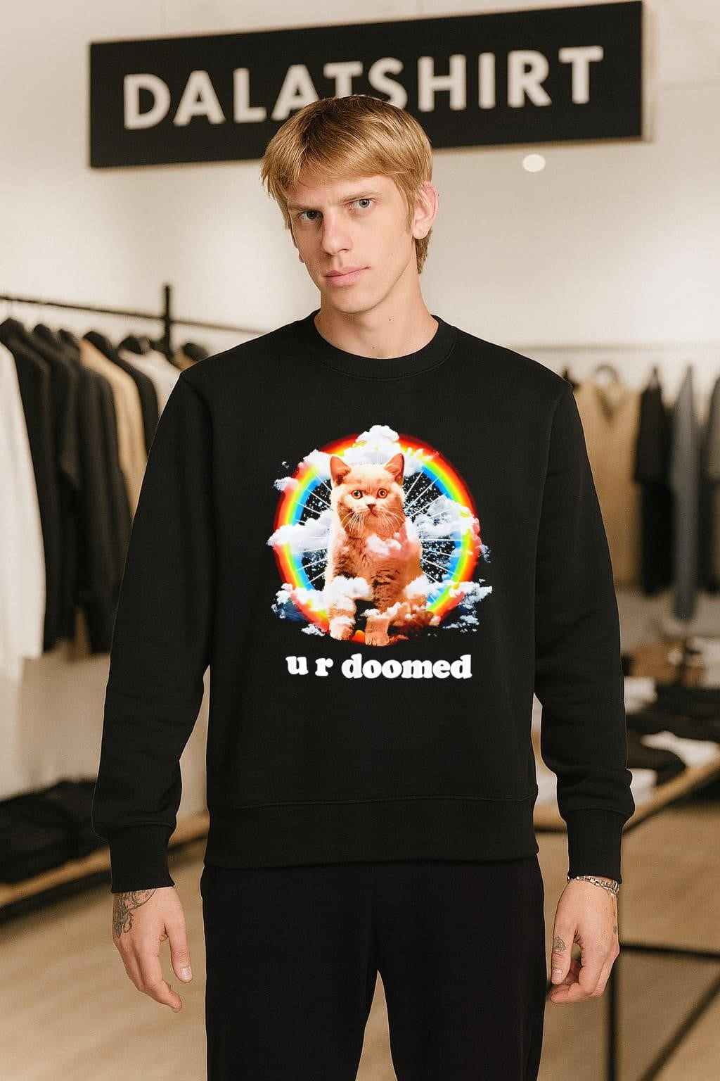 U R Doomed Cat In Clouds Rainbow Space shirt
