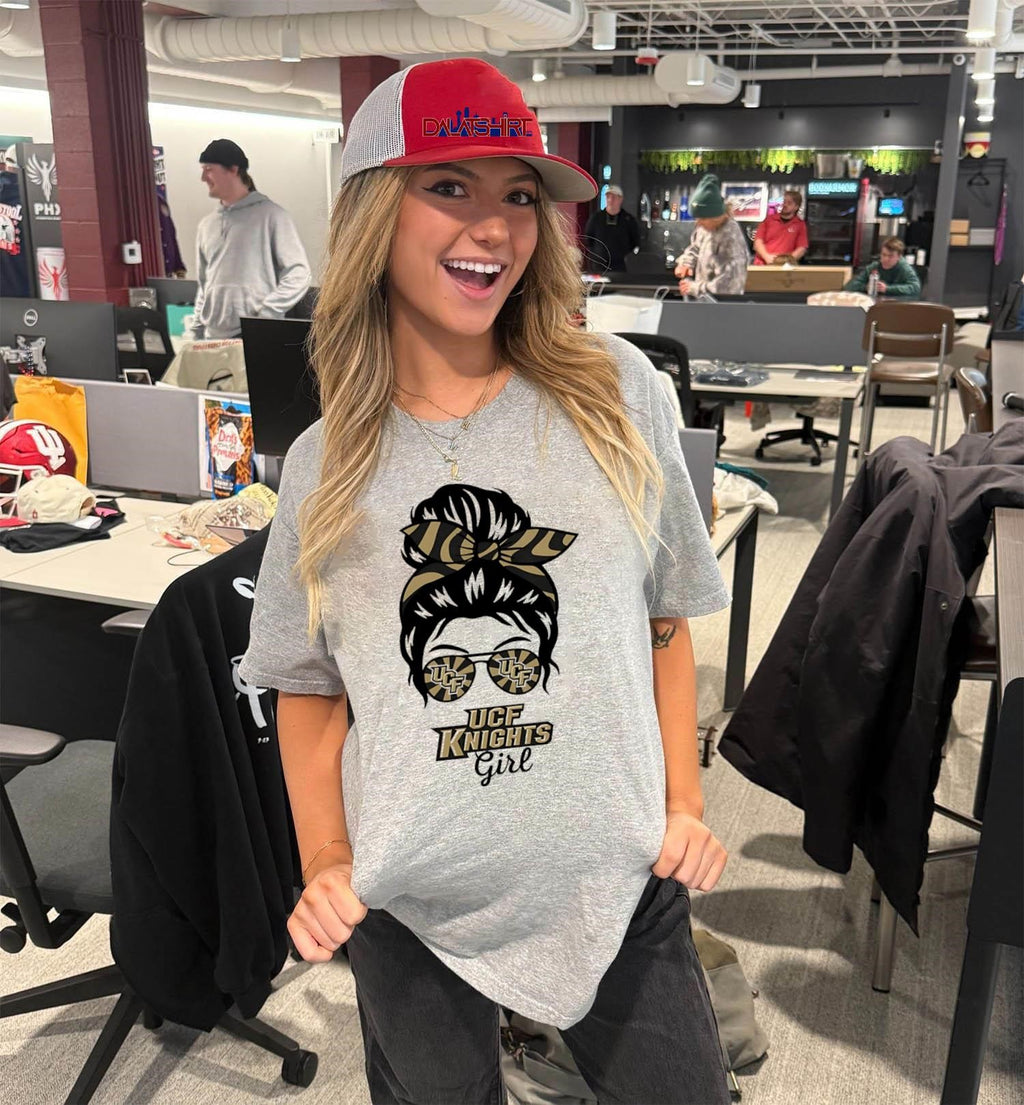 UCF Knights Girl Sunglasses Messy Bun shirt