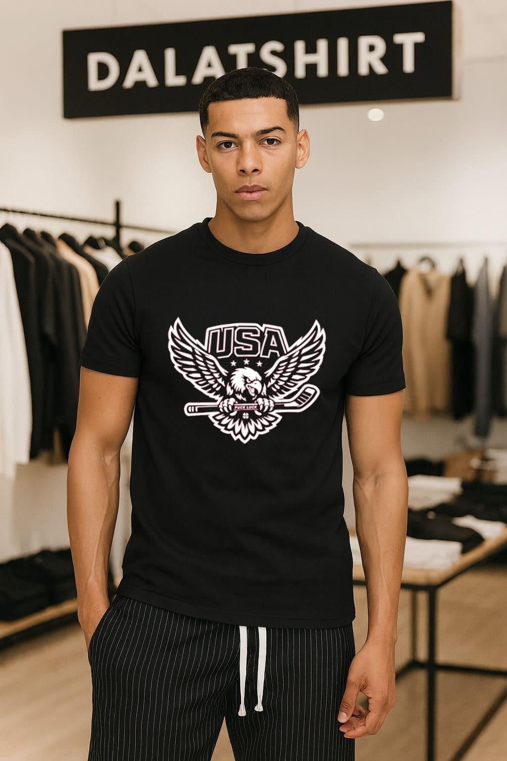 USA Eagle Clutching Hockey Stick Puck Luck shirt