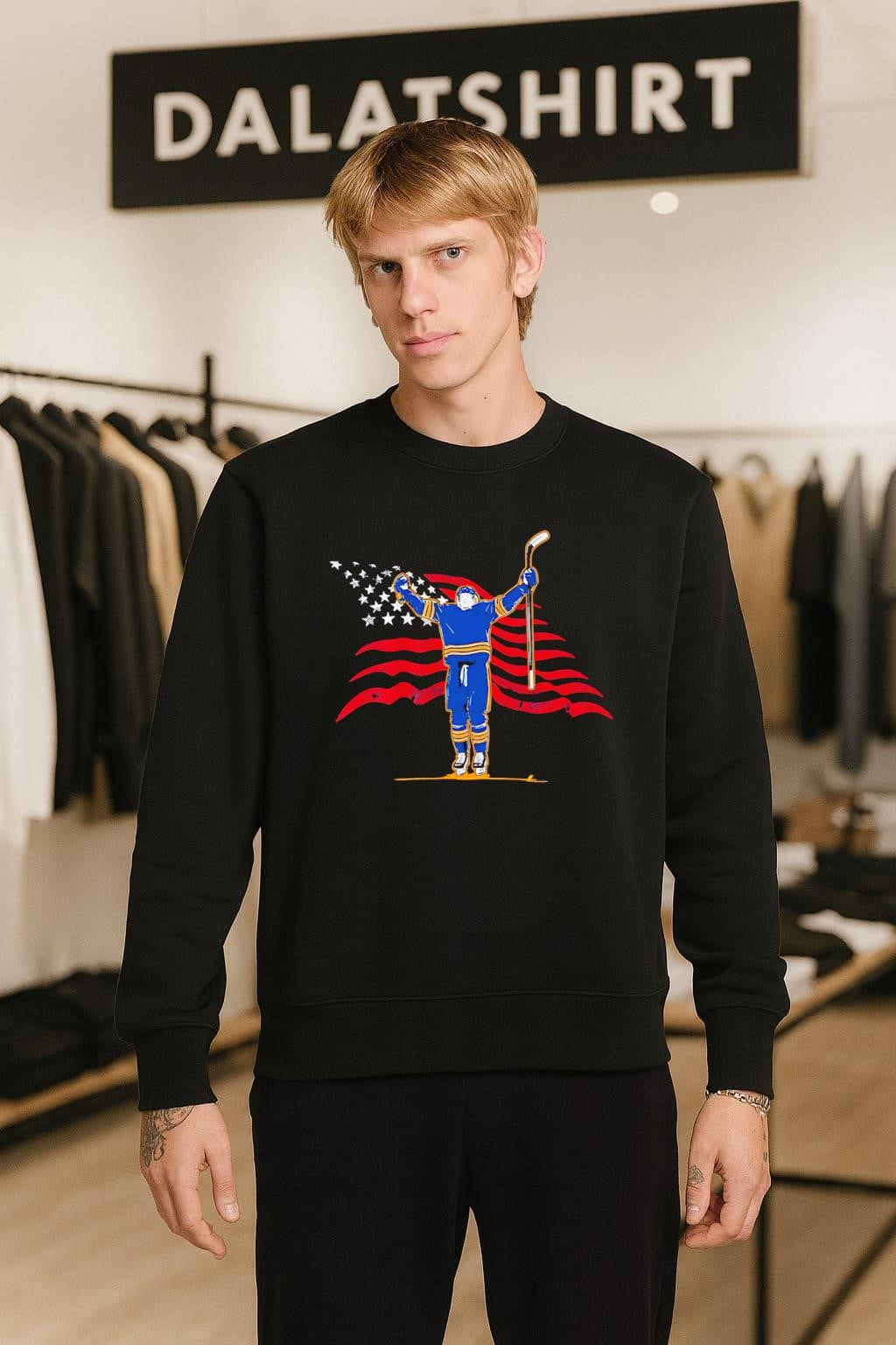 USA Flag Hockey Player Raising Arms Victory shirt