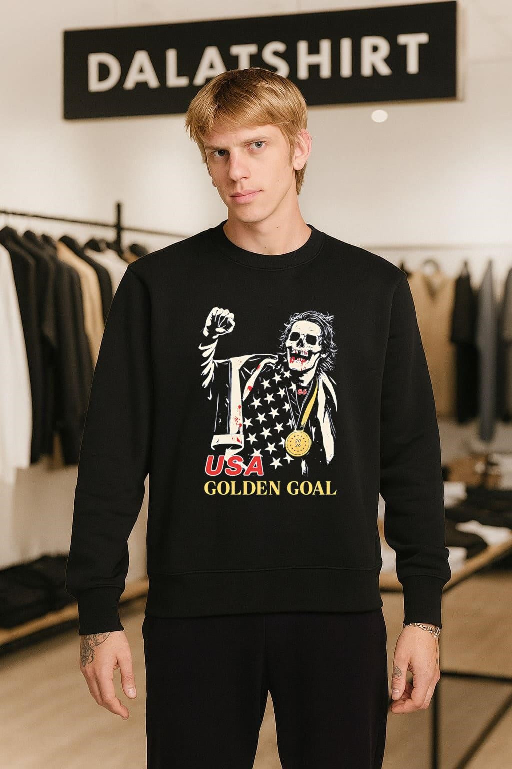 USA Golden Goal Skeleton with Gold Medal and Flag shirt