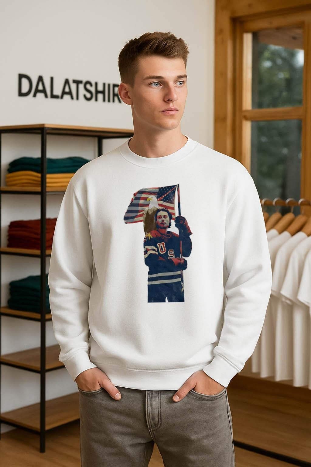 USA Hockey Player Eagle and American Flag shirt