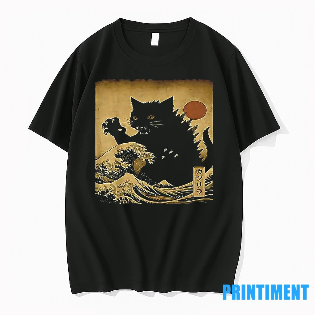 Ukiyo E Kaiju Cat In Japanese Wave Art Tshirts Sweater