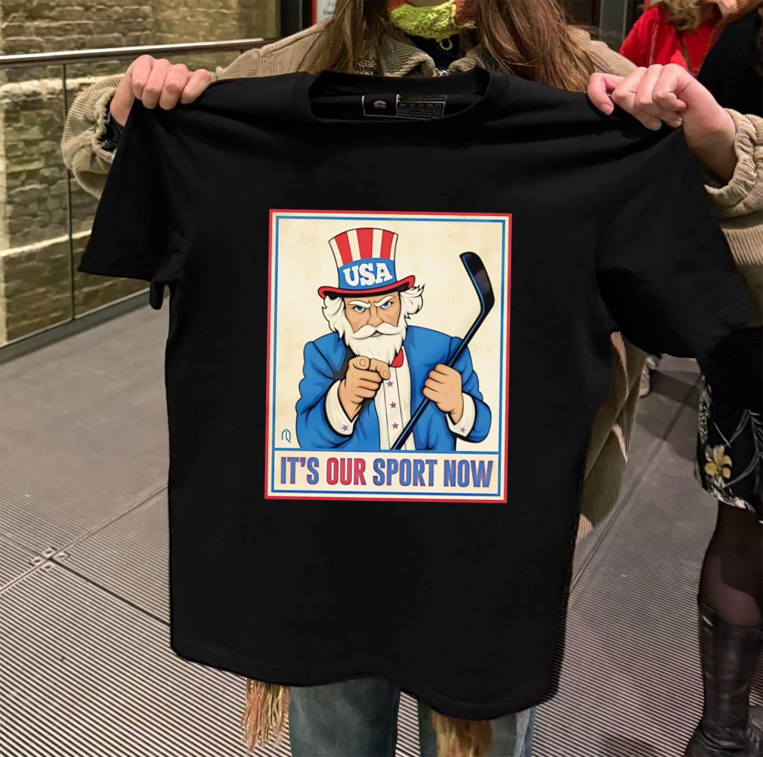 Uncle Sam USA It’s Our Sport Now hockey poster shirt