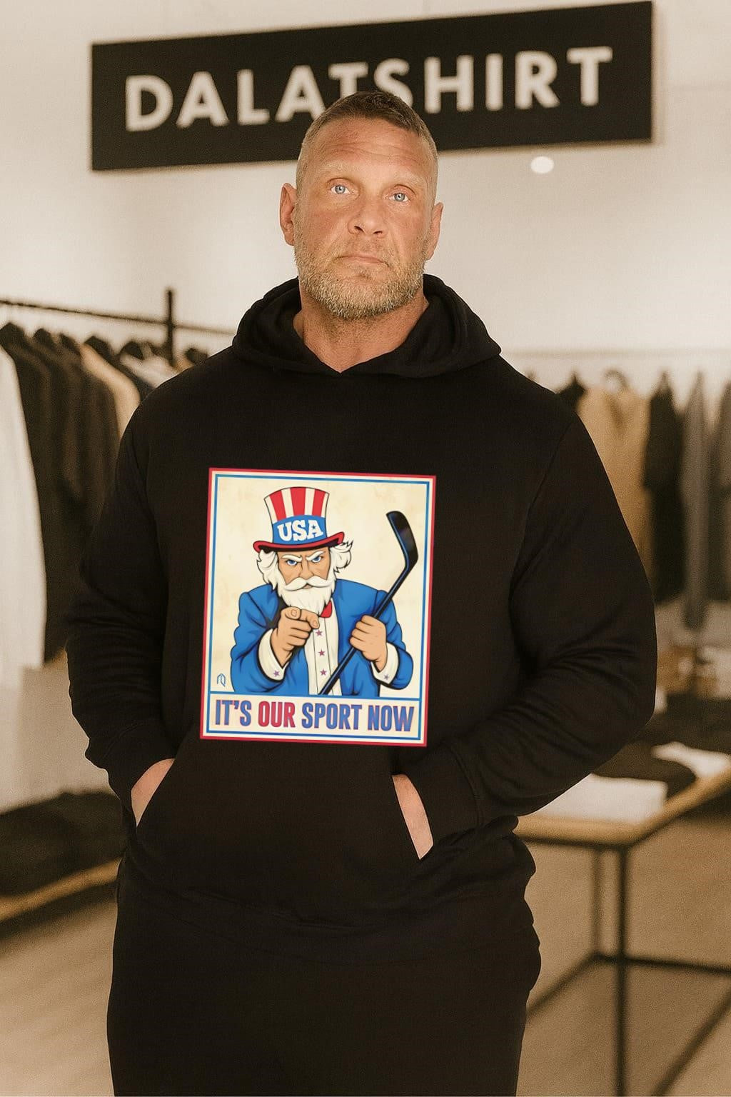 Uncle Sam USA It’s Our Sport Now hockey poster shirt