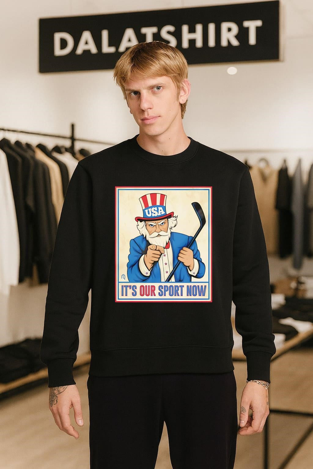 Uncle Sam USA It’s Our Sport Now hockey poster shirt