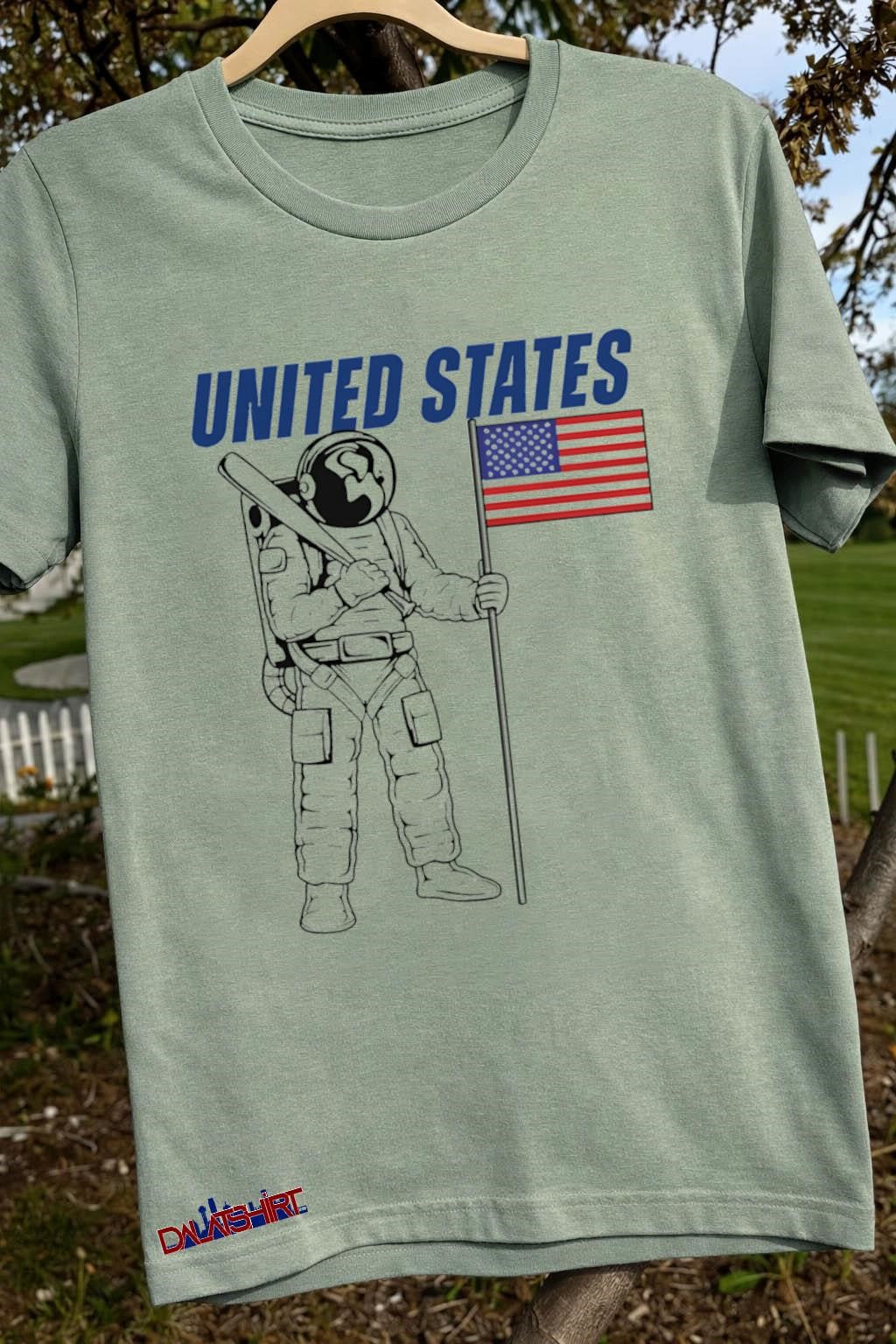United States Astronaut Holding Baseball Bat and American Flag shirt