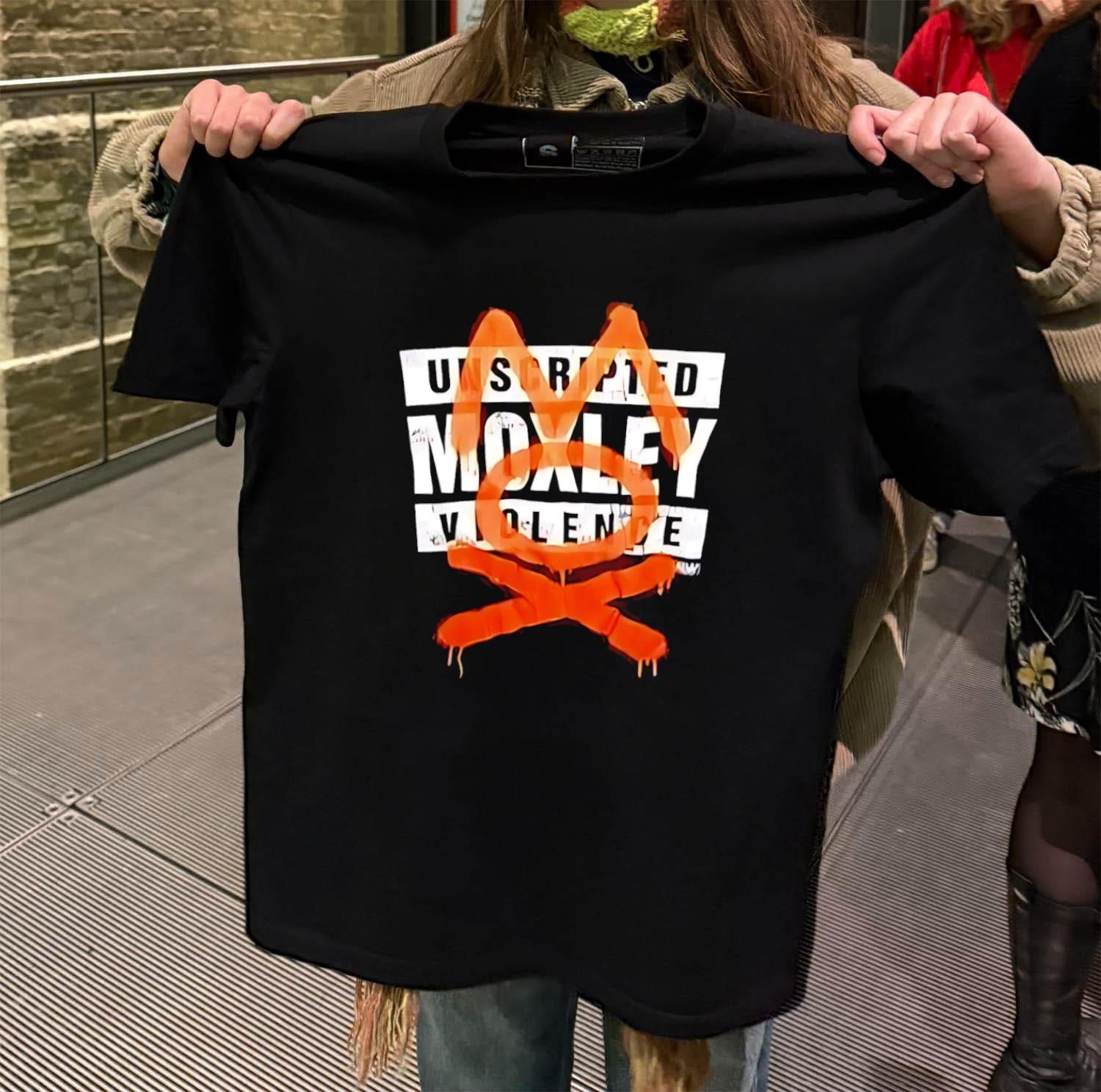 Unscripted Moxley Violence Orange Graffiti Mask Logo Graphics shirt