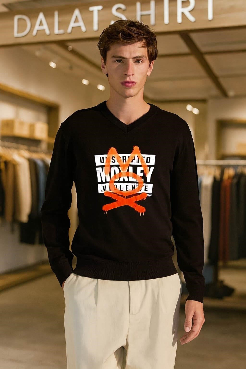 Unscripted Moxley Violence Orange Graffiti Mask Logo Graphics shirt