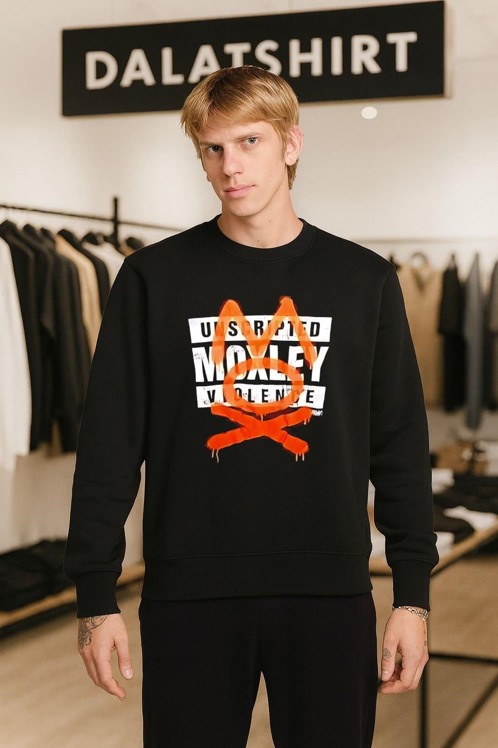 Unscripted Moxley Violence Orange Graffiti Mask Logo Graphics shirt
