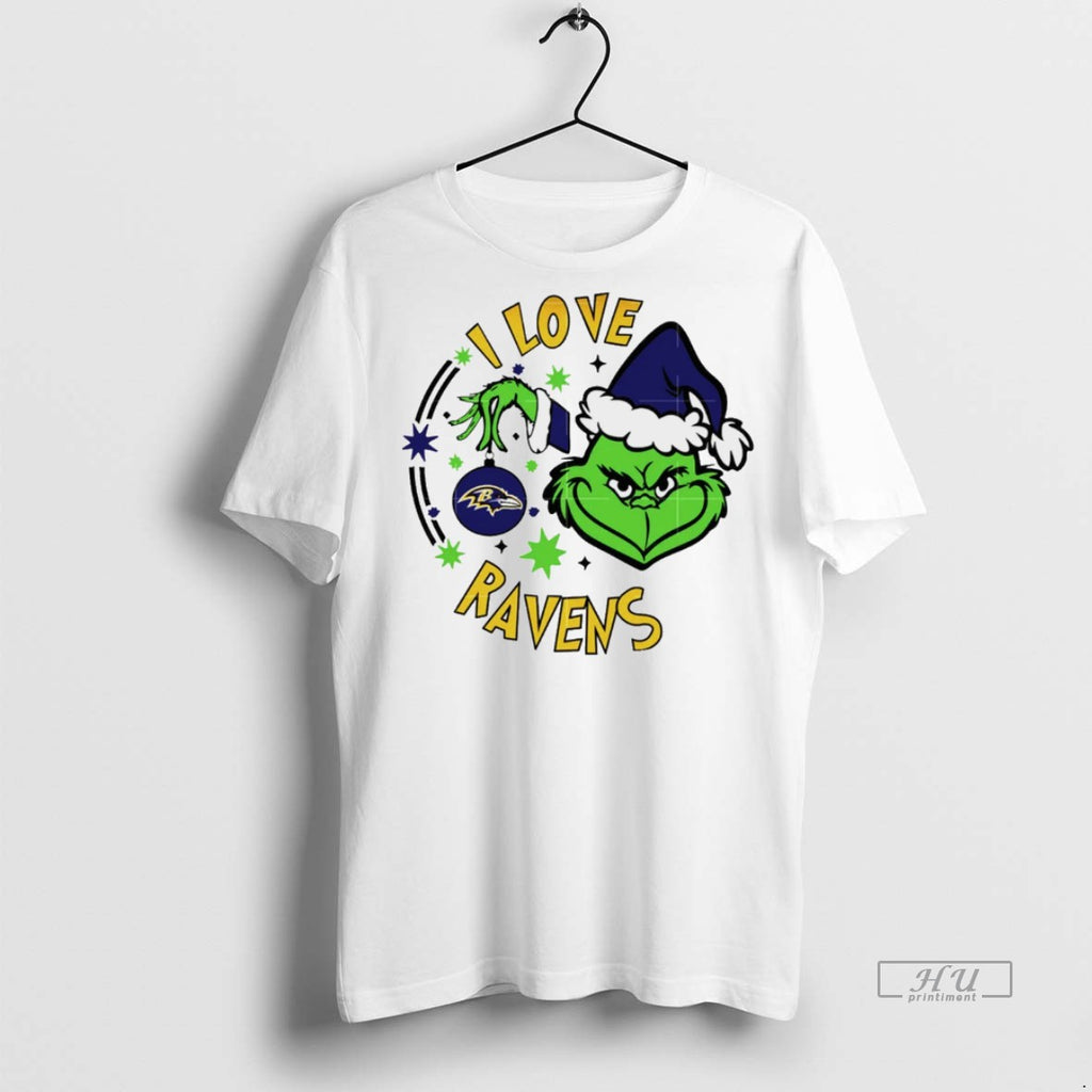 Viral Baltimore Ravens X Santa Grinch I Love Ravens Christmas White Tee Shirt Sweater
