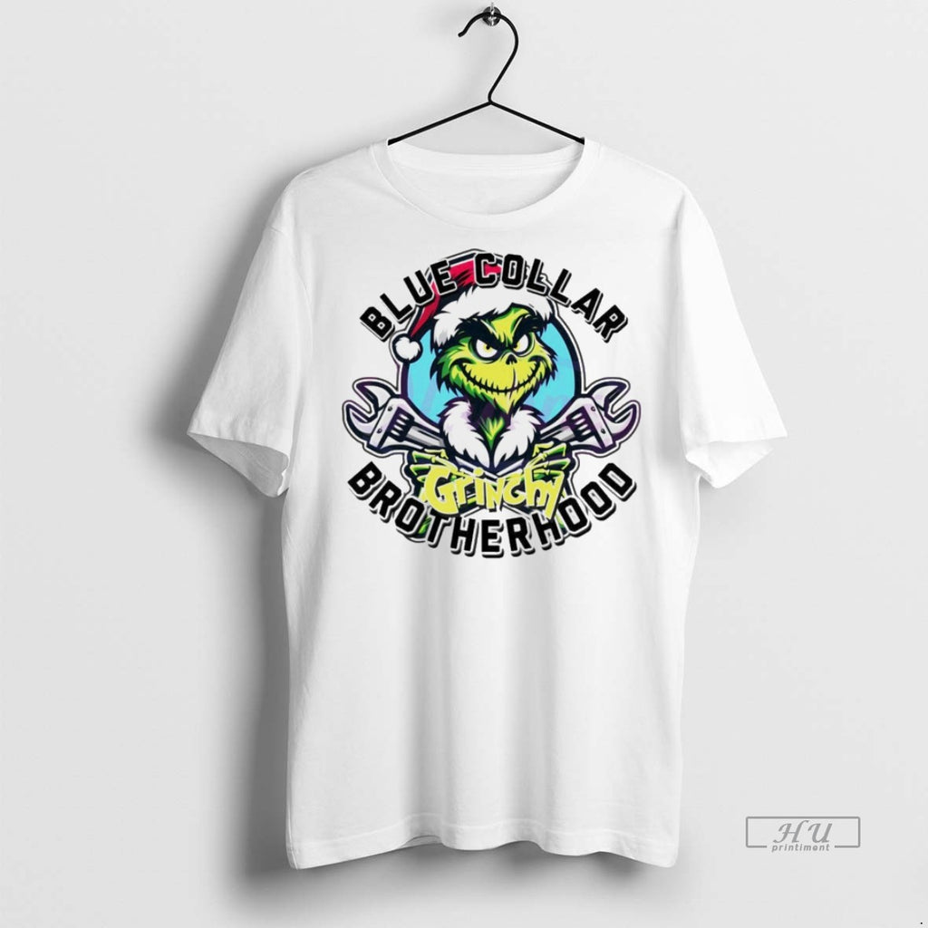 Viral Blue Collar Grinchy Brotherhood Christmas Grinch White Tee Shirt Sweater