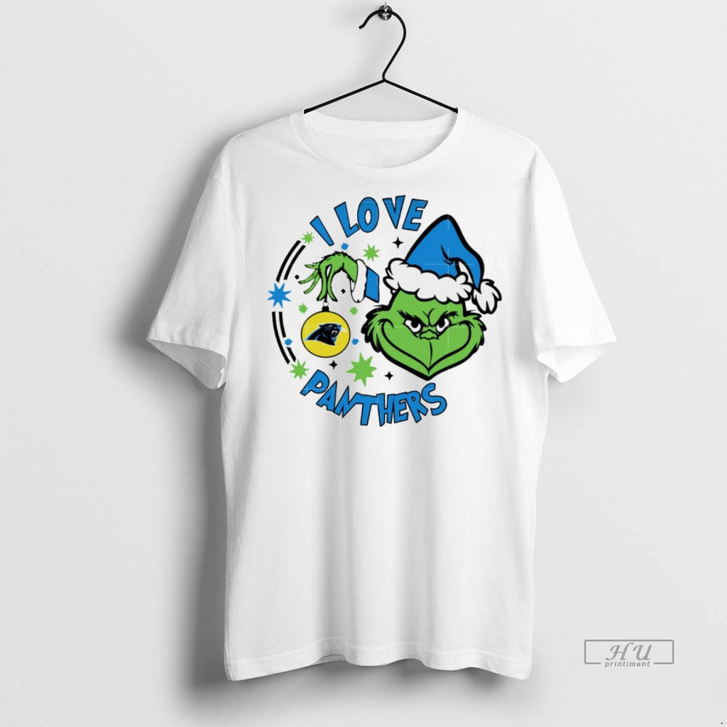 Viral Carolina Panthers X Santa Grinch I Love Panthers Christmas White Tee Shirt Sweater