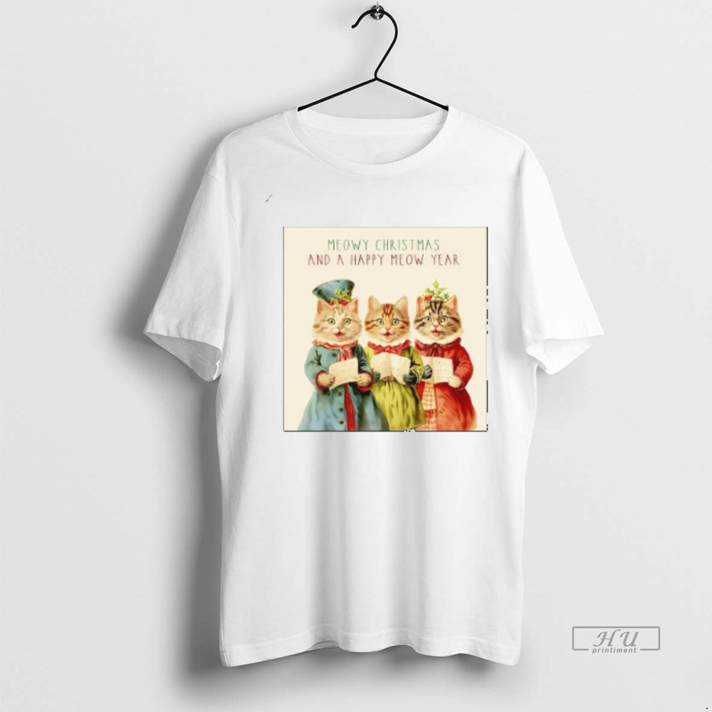 Viral Christmas Cats Singing Carols Meowy Christmas And A Happy Meow Year Tee Shirt Sweater