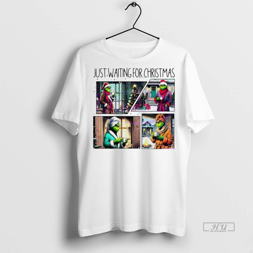 Viral Cozy Grinch Just Waiting For Christmas White Tee Shirt Sweater