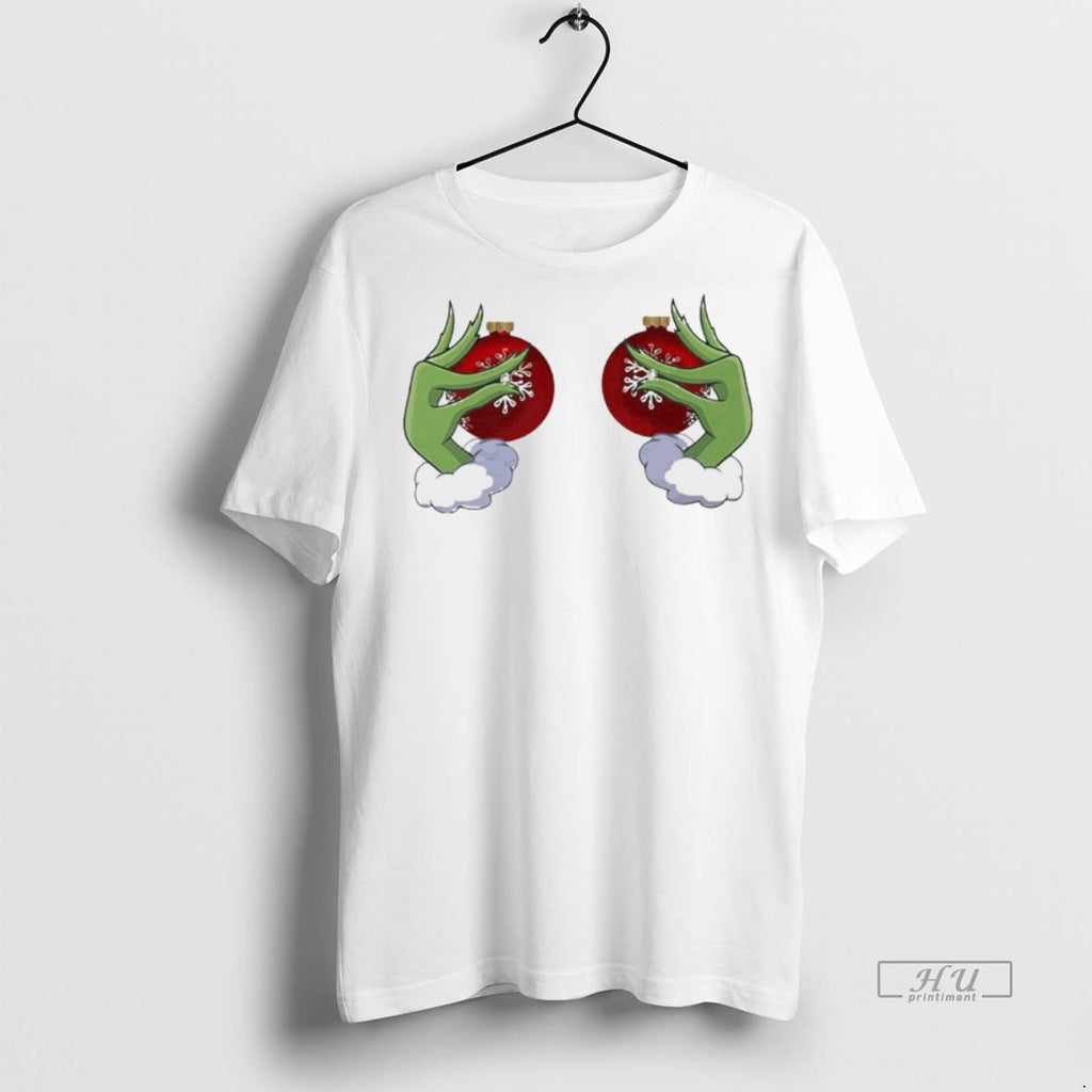 Viral Grinch Boob Christmas White Tee Shirt Sweater