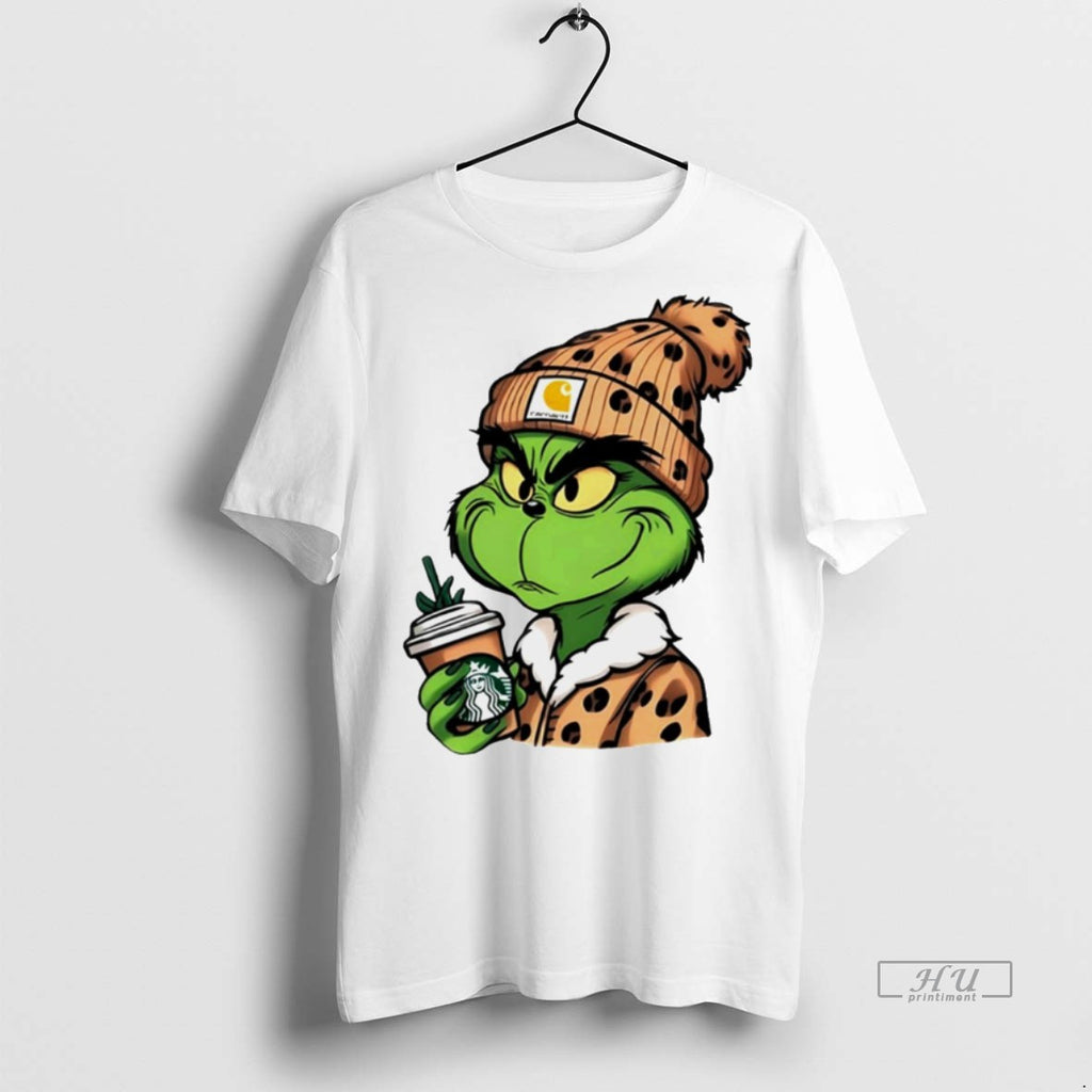 Viral Grinch Boujee Leopard White Tee Shirt Sweater