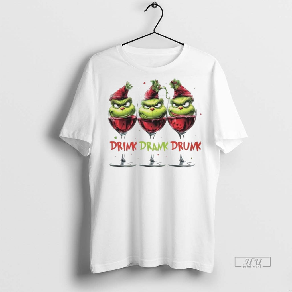 Viral Grinch Drink Drank Drunk Christmas White Tee Shirt Sweater