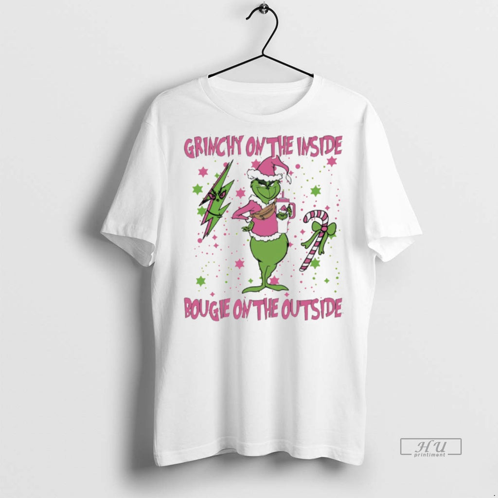 Viral Grinch On The Inside Bougie Outside Christmas White Tee Shirt Sweater