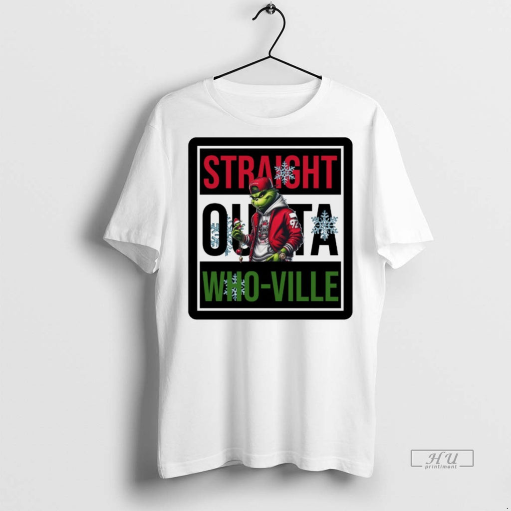 Viral Grinch Straight Outta Whoville Christmas White Tee Shirt Sweater
