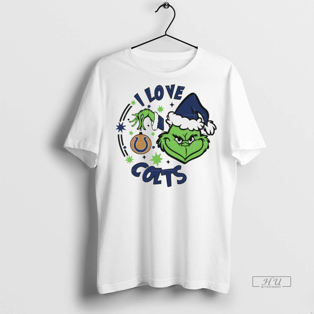 Viral Indianapolis Colts X Santa Grinch I Love Colts Christmas White Tee Shirt Sweater