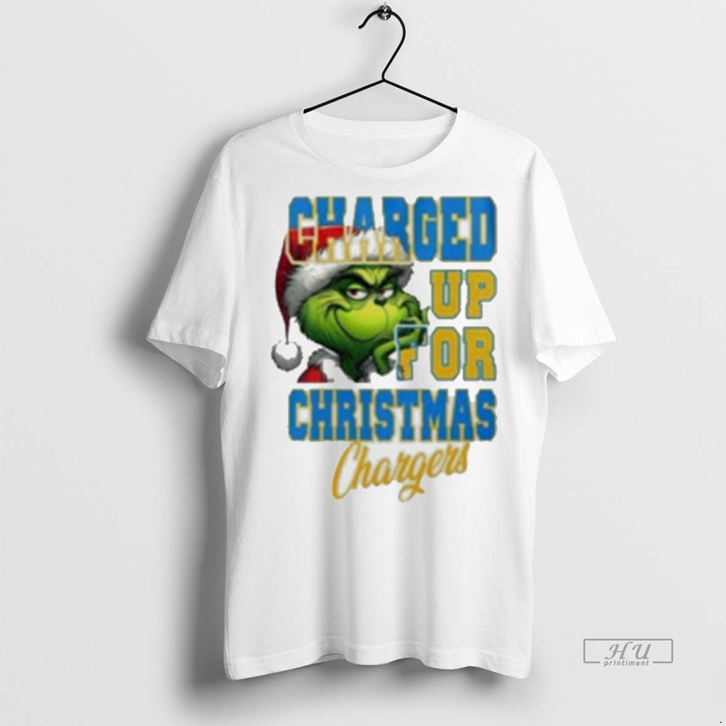 Viral Los Angeles Chargers Charged Up For Christmas Chargers Grinch White Tee Shirt Sweater